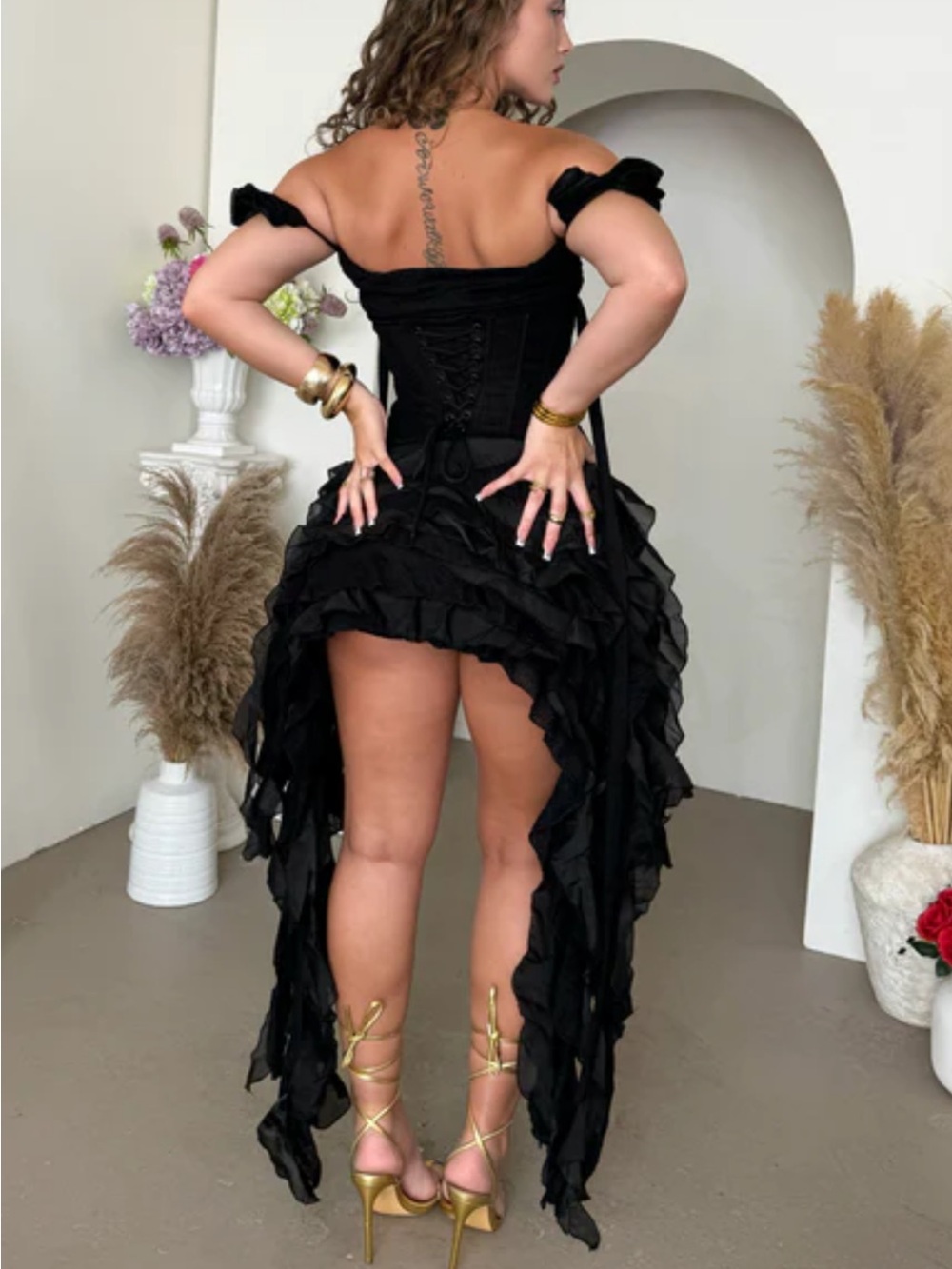 Strapless Black Ruffled High-Low Dress - Picture 4 of 4